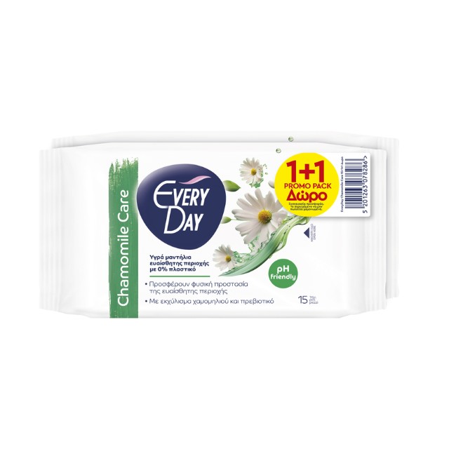 Every Day Chamomile Care  Πακέτο Υγρά Μαντηλάκια Ευαίσθητης Περιοχής με Χαμομήλι & Πρεβιοτικά 2x15τμχ