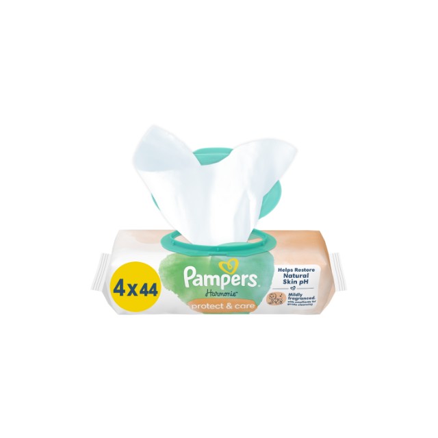 Pampers Harmonie Protect & Care Μωρομάντηλα χωρίς Οινόπνευμα 4x44τμχ