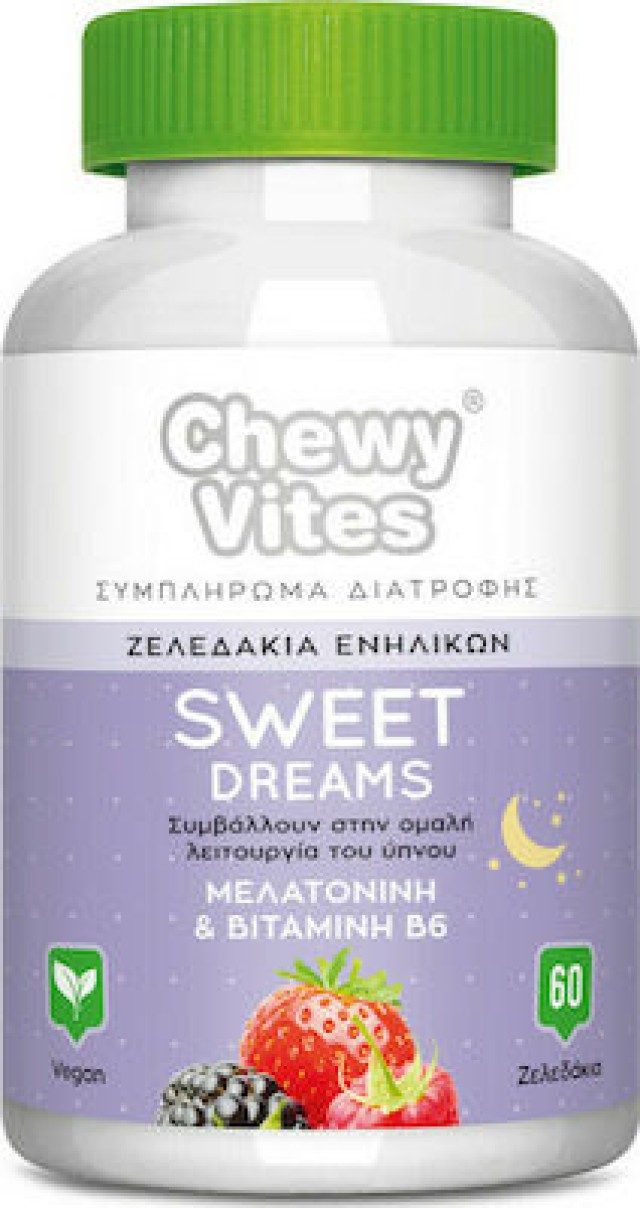 VICAN Chewy Vites Sweet Dreams Συμπλήρωμα Διατροφής Ενηλίκων για Αντιμετώπιση τη Αϋπνίας - Γεύση Φρούτα του Δάσους, 60 Ζελεδάκια