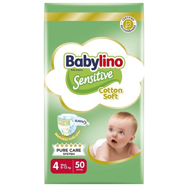 Babylino Sensitive Cotton Soft Value Pack Maxi Νο4 (8-13kg) Βρεφικές Πάνες, 50 Τεμάχια
