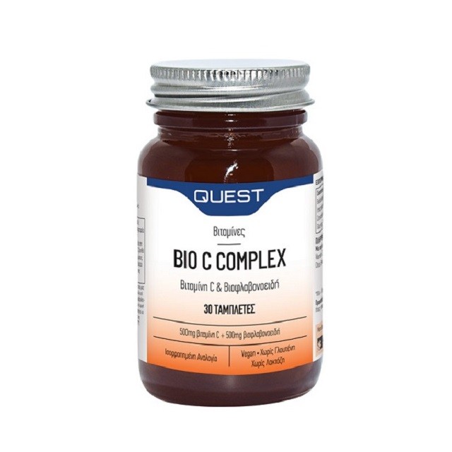 Quest Bio C Complex Vitamin C Bioflavonoids 500mg Συμπλήρωμα Διατροφής Που Συμβάλλει Στην Παραγωγή Ενέργειας, 30 ταμπλέτες