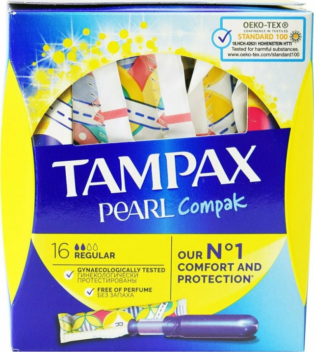 Tampax Compak Pearl Regular, Ταμπόν Υψηλής Απορροφητικότητας για Κανονική Ροή, 16 τεμάχια