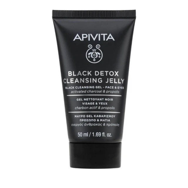 Apivita Black Detox Cleansing Jelly Μαύρο Gel Καθαρισμού Προσώπου & Ματιών 50ml
