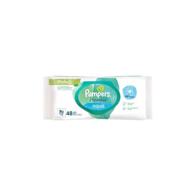 Pampers Baby Wipes Harmonie Aqua Μωρομάντηλα με 99% Νερό χωρίς Οινόπνευμα & Άρωμα 48 τμχ
