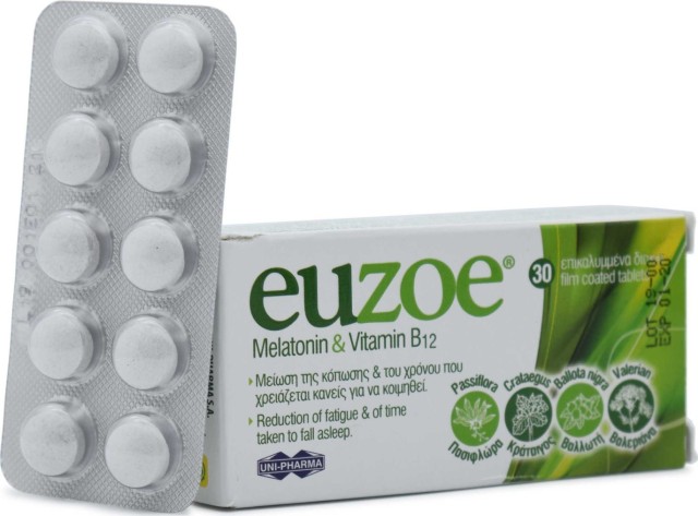 UNIPHARMA Euzoe Melatonin & Vitamin B12, 30 ταμπλέτες
