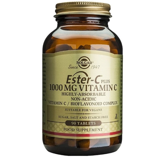 Solgar Ester-C Plus 1000mg Vitamin C / Bioflavonoid Complex, Συμπλήρωμα με Βιταμίνη C σε Εστερική (Μη Όξινη) Μορφή, 90 ταμπλέτες