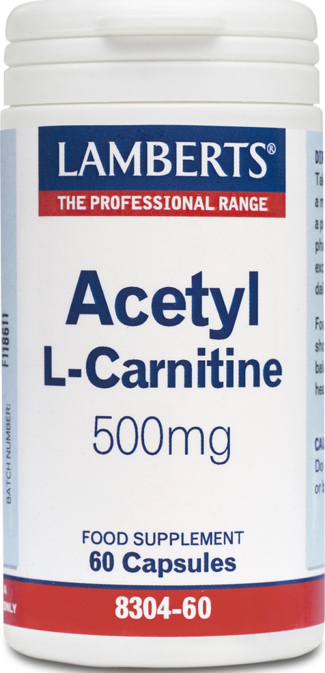 Lamberts Acetyl L-Carnitine 500mg, Συμπλήρωμα με Καρνιτίνη για Ενίσχυση του Μεταβολισμό, 60 Κάψουλες 8304-60