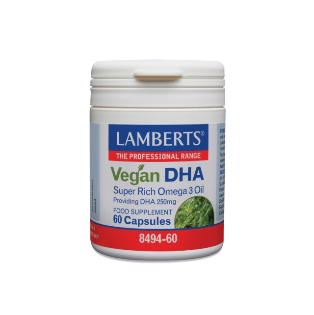 LAMBERTS Vegan DHA, Συμπλήρωμα Διατροφής Για Την Φυσιολογικής Λειτουργία Του Εγκεφάλου & Της Όρασης 60 κάψουλες 8494-60