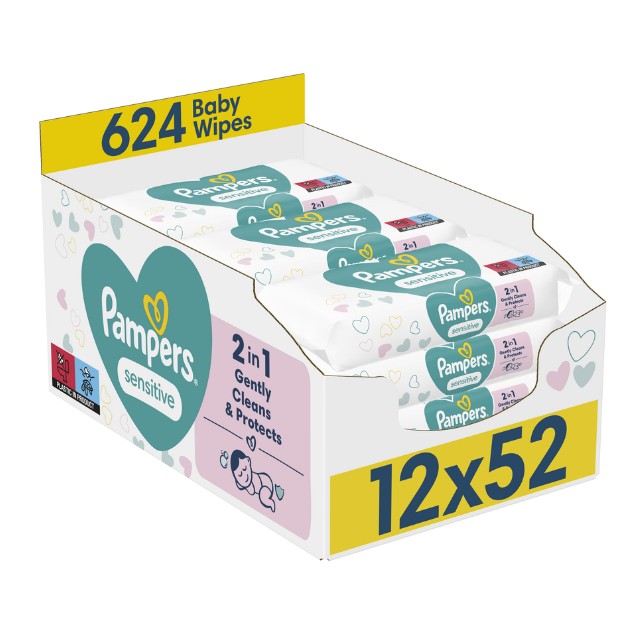 Pampers Μωρομάντηλα Sensitive Monthly Βοx (12x52τμχ) 624 Τμχ