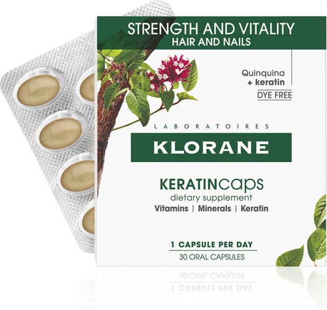 KLORANE Quinine & Keratin, Συμπλήρωμα Διατροφής για Μαλλιά & Νύχια με Κινίνη-Κερατίνη 30Caps