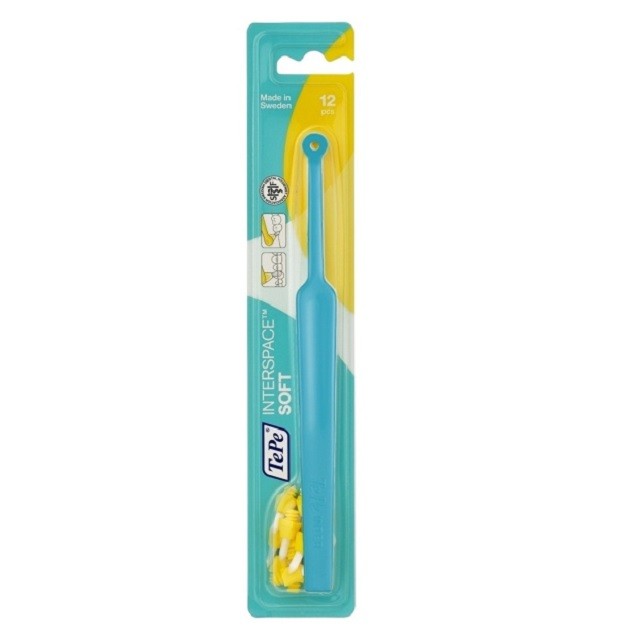 TePe Interspace Soft Μαλακή Οδοντόβουρτσα Σε Γαλάζιο Χρώμα Με Κίτρινα Ανταλλακτικά, 12 Τεμάχια