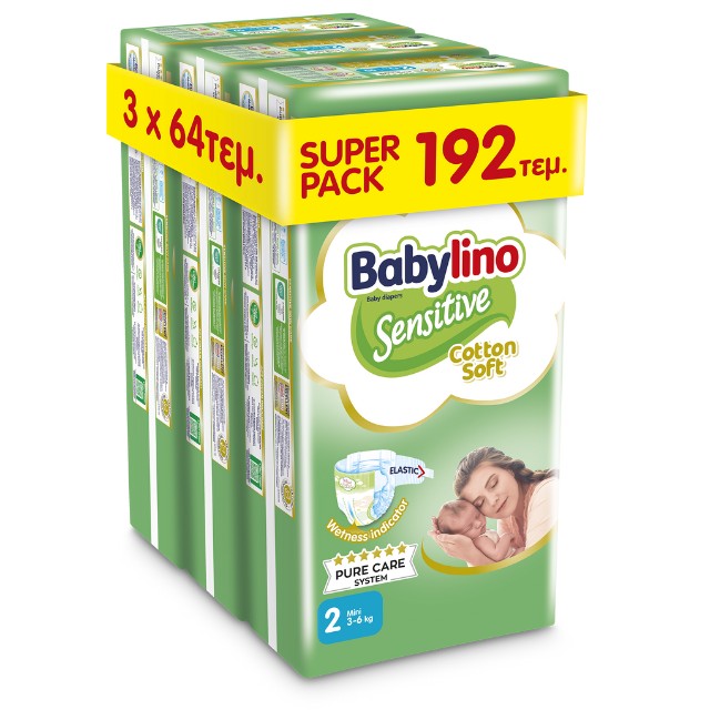 Babylino Sensitive Cotton Soft Super Pack Mini Νο.2 (3-6 kg) 192 Τεμάχια