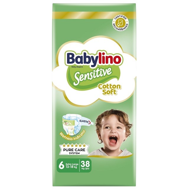 Babylino Sensitive Cotton Soft Value Pack Extra Large No6 (13-18kg) Βρεφικές Πάνες, 38 Τεμάχια