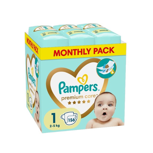 Pampers Premium Care Jumbo Pack No.1 (2-5kg) Βρεφικές Πάνες 156τμχ