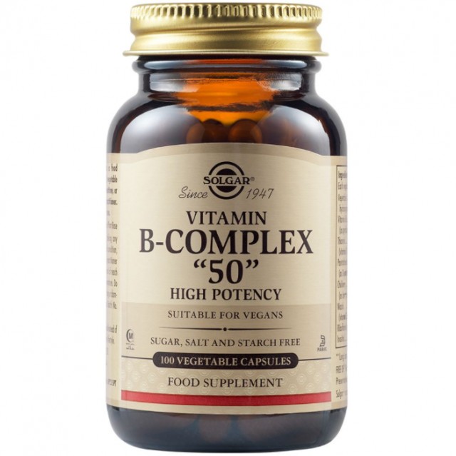 Solgar Formula B Complex 50 Σύμπλεγμα Βιταμινών Β για την Καλή Υγεία του Νευρικού & Ανοσοποιητικού Συστήματος, 100 vegetable caps