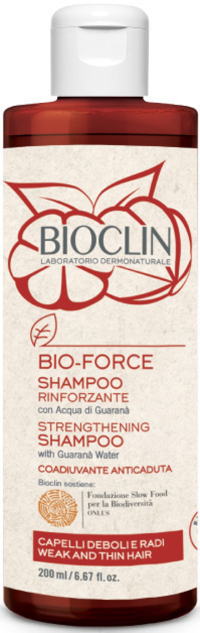 BIOCLIN Bio-Force Shampoo Rinforzante, Σαμπουάν Ενδυνάμωσης Με Νερό Σπόρων Γκουαρανά 200ml