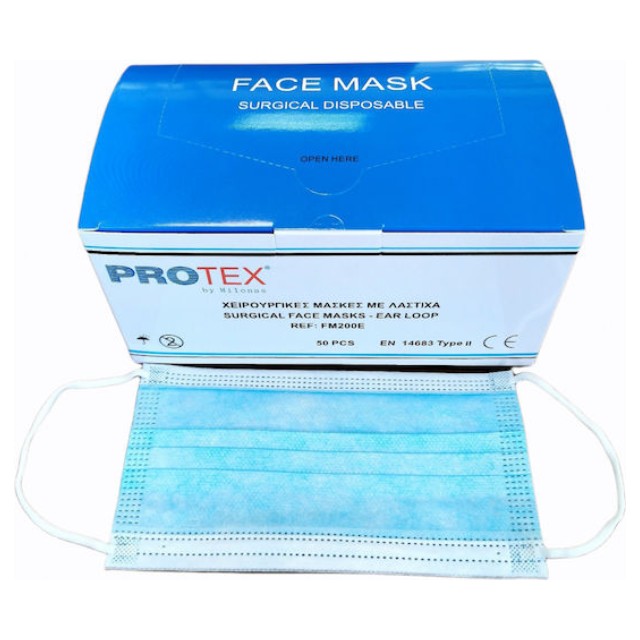 Protex Μάσκα Προστασίας Χειρουργική Γαλάζια 50τμχ