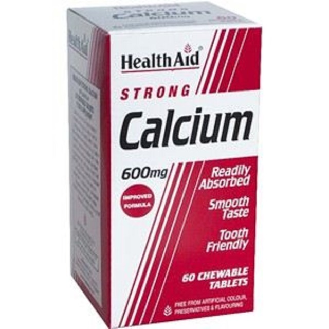 HEALTH AID Strong Calcium 600mg, Ιδανικό για την Προστασία των Γυναικών από την Οστεοπόρωση,ΟΣΟΣ 60 μασώμενες ταμπλέτες