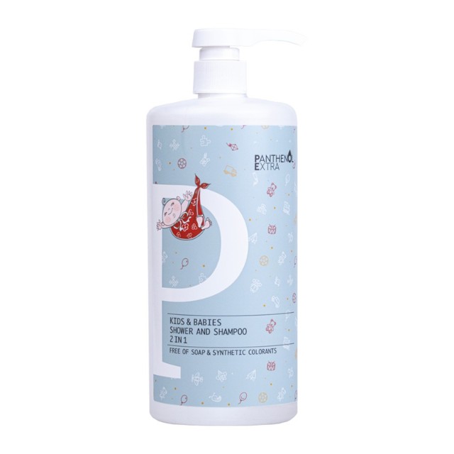 Panthenol Extra Kids & Babies Shower & Shampoo 2in1 Αφρόλουτρο & Σαμπουάν για Βρέφη & Παιδιά 1L