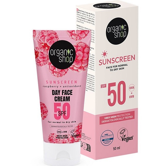 Natura Siberica Organic Shop Sunscreen Face For Normal to Dry Skin SPF50 Αντηλιακό Προσώπου Με Σμέουρo, 50ml