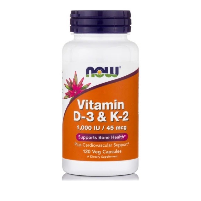 NOW FOODS Vitamin D3 1000 IU & K2 45mcg Συμπλήρωμα Διατροφής Για Την Ενίσχυση Του Ανοσοποιητικού & Των Οστών, 120 Κάψουλες
