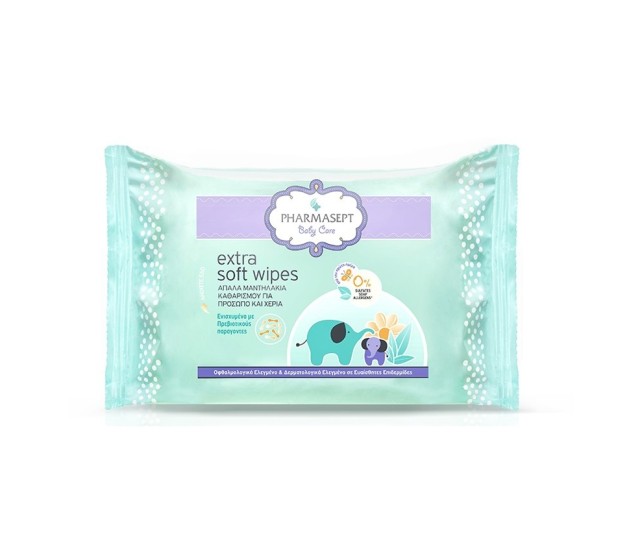 PHARMASEPT Baby Care Extra Soft Wipes Μαλακά Μαντηλάκια Για Καθαρισμό Προσώπου & Χεριών, 30τμχ
