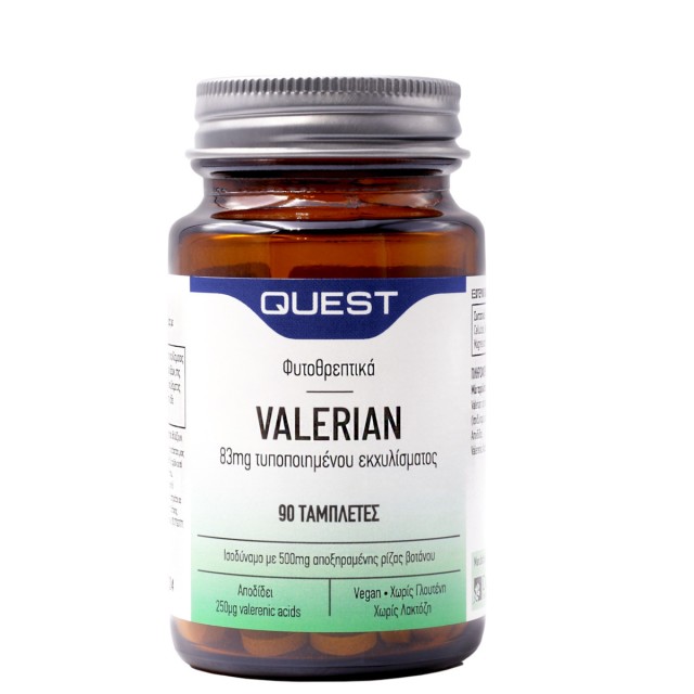 QUEST Valerian 83mg Extract Συμπλήρωμα Διατροφής Με Εκχύλισμα Βαλεριάνας Για Ρύθμιση Του Άγχους, 90 Ταμπλέτες