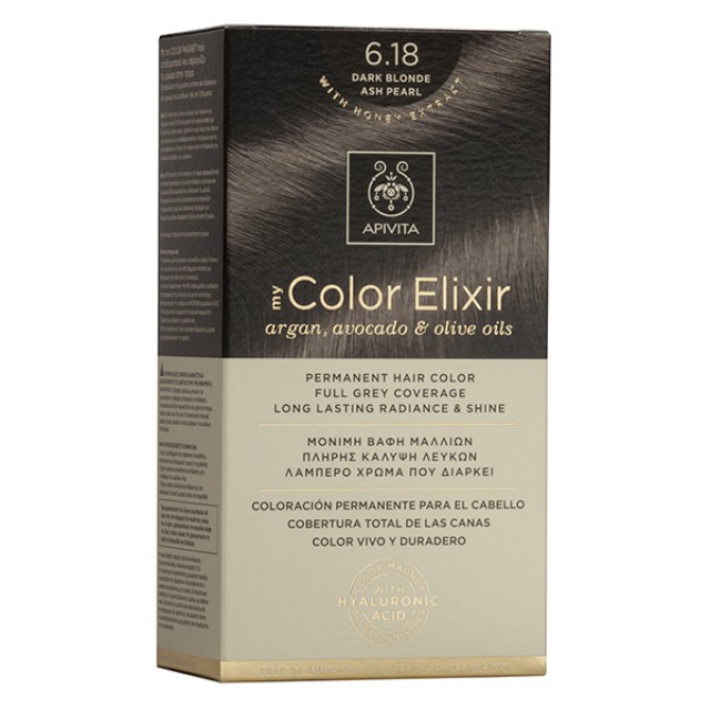 APIVITA My Color Elixir Νο 6.18 Βαφή Μαλλιών Μόνιμη Ξανθό Σκούρο Σαντρέ Περλέ