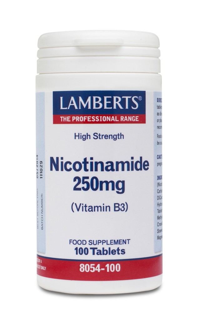 LAMBERTS Nicotinamide Vitamin B3 250mg, Συμπλήρωμα Διατροφής με Νιασίνη (Βιταμίνη Β3), 100tabs 8054-100