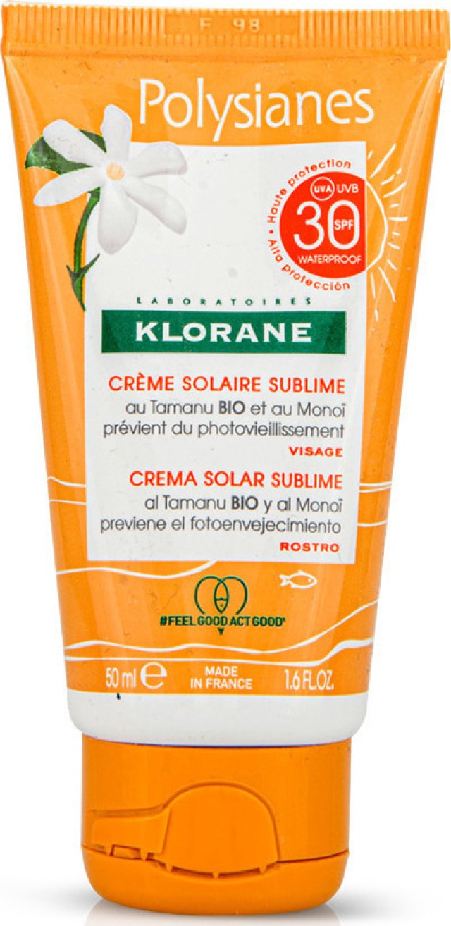 KLORANE Polysianes Sublime Sun Cream for Face SPF30, Αντηλιακή Kρέμα Προσώπου με Tamanu & Monoi 50ml