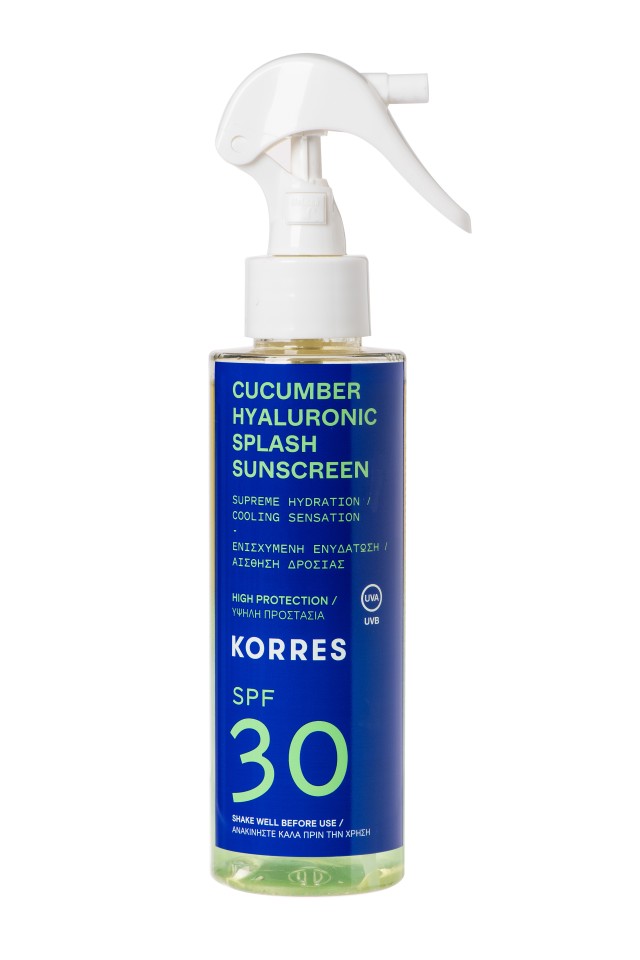 KORRES Sunscreen Cucumber & Hyaluronic Splash SPF30 Διφασικό Αντηλιακό με Υψηλή Προστασία για Πρόσωπο & Σώμα 150ml