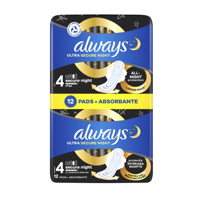 Always Ultra Secure Night Σερβιέτες με Φτερά Size 4 12τμχ