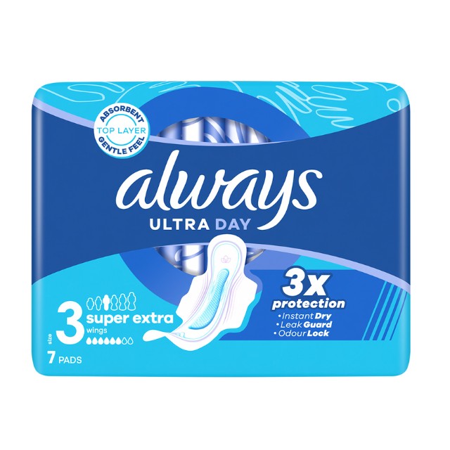 Always Ultra Day Super Extra Σερβιέτες με Φτερά Size 3 7τμχ