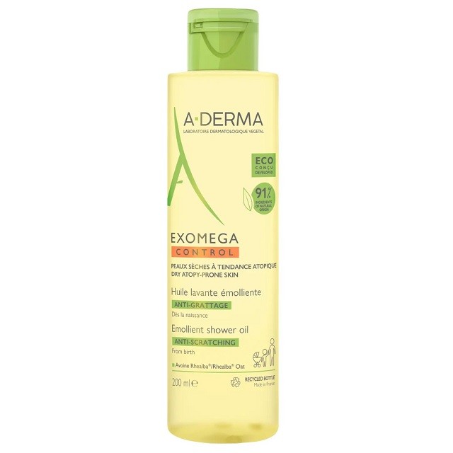 A-Derma Exomega Control Anti-Scratching Emollient Shower Oil Έλαιο Καθαρισμού Σώματος Για Ατοπικό Δέρμα, 200ml