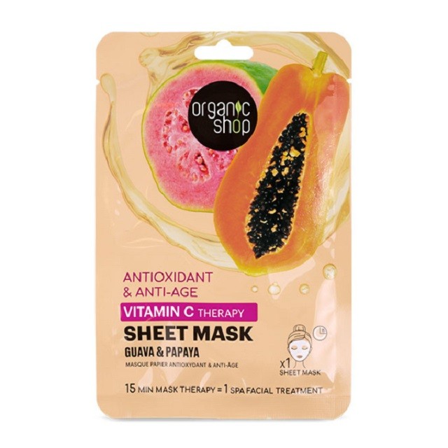 Natura Siberica Organic Shop Antioxidant & Anti-Age Vitamin C Therapy Sheet Mask Μάσκα Προσώπου Με Βιταμίνη C & Παπάγια, 1 Τεμάχιο