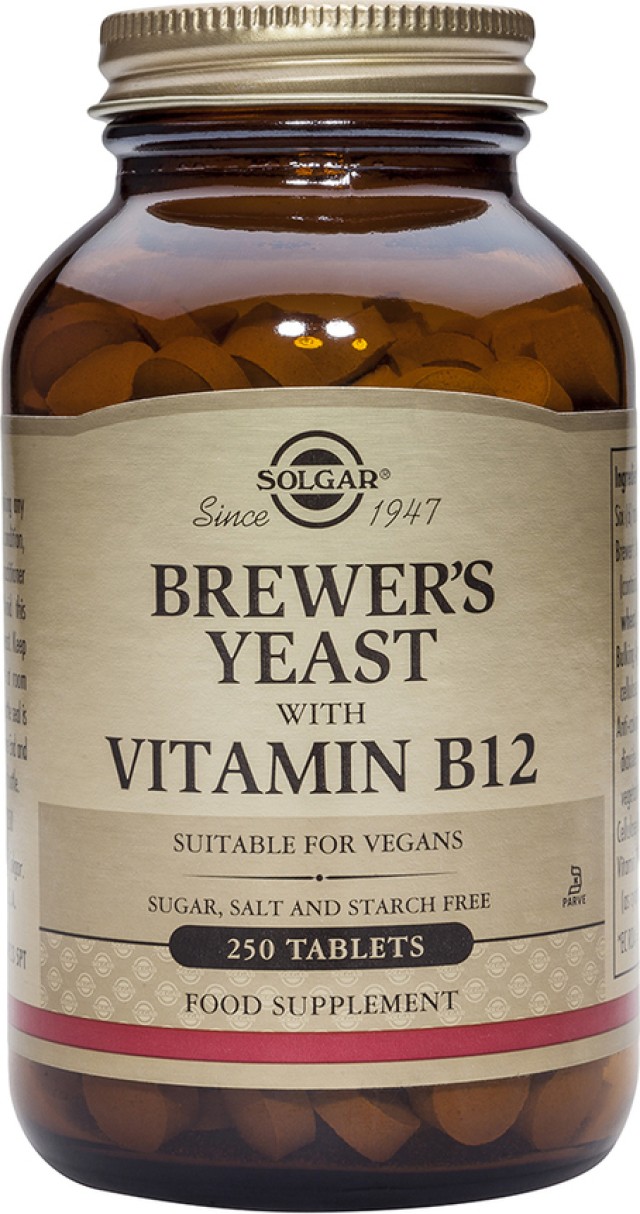 Solgar Brewer’s Yeast with Vitamin B-12, Συμπλήρωμα με Μαγιά Μπύρας & Βιταμίνη Β12, 250 Ταμπλέτες