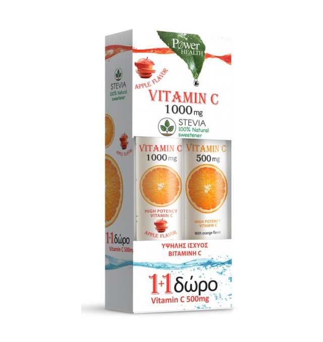 Power of Nature Vitamin C 1000mg Με Στέβια & Γεύση Μήλο, 24 Αναβράζοντα Δισκία & Δώρο Vitamin C 500mg, 20 Αναβράζοντα Δισκία