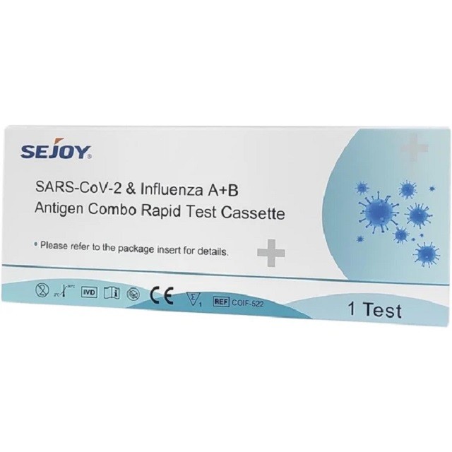 Sejoy SARS-CoV-2 & Influenza A+B Antigen Rapid Test Τεστ Ποιοτικής Ανίχνευσης Αντιγόνων Covid-19 & Γρίπης Τύπου Α/Β, 1τμχ