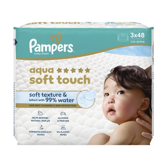 Pampers Μωρομάντηλα Aqua Soft Touch (3x48 Τεμάχια) 144 Τεμάχια