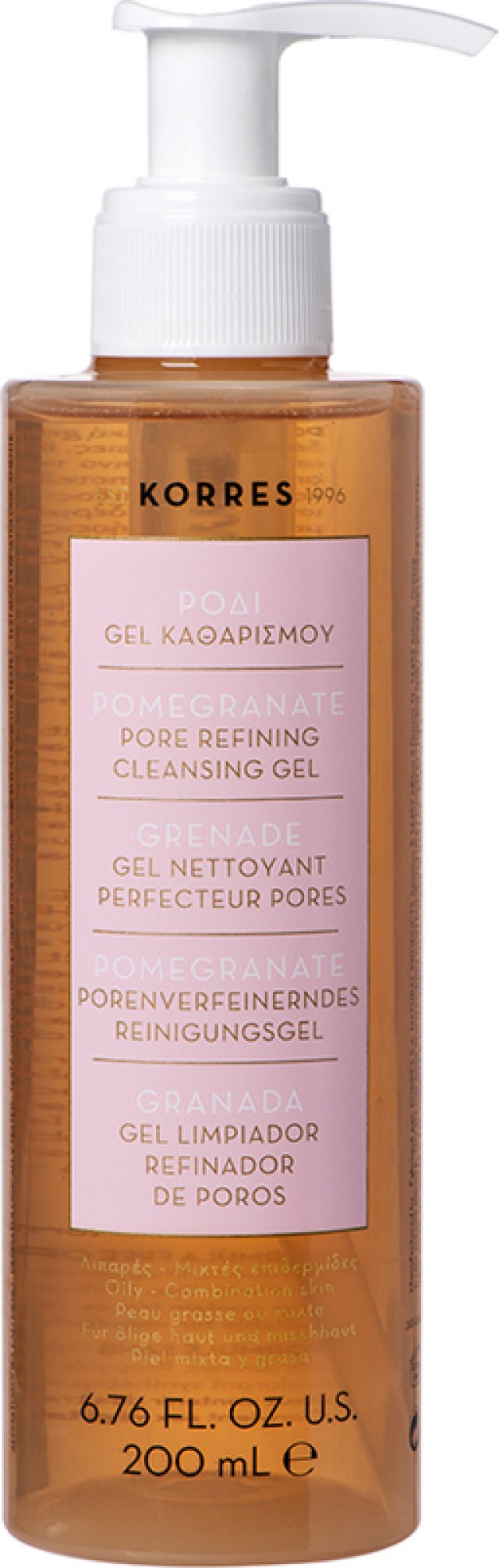 KORRES Pomegranate Pore Refining Cleansing Gel, Τζελ Καθαρισμού Ρόδι για Λιπαρές Μικτές Επιδερμίδες 200ml