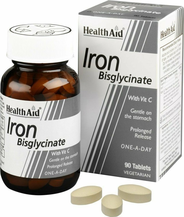 HEALTH AID Iron Bisglycinate with Vitamin C, Συμπλήρωμα Διατροφής Σιδήρου με Βιταμίνη C 90 ταμπλέτες