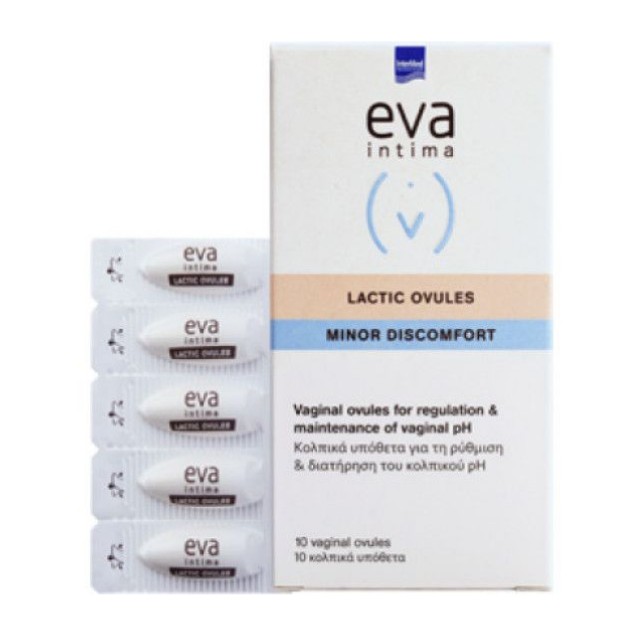 Intermed Eva Intima Lactic Ovules Minor Discomfort Κολπικά Υπόθετα Με Αλόη & Χαμομήλι 10τμχ