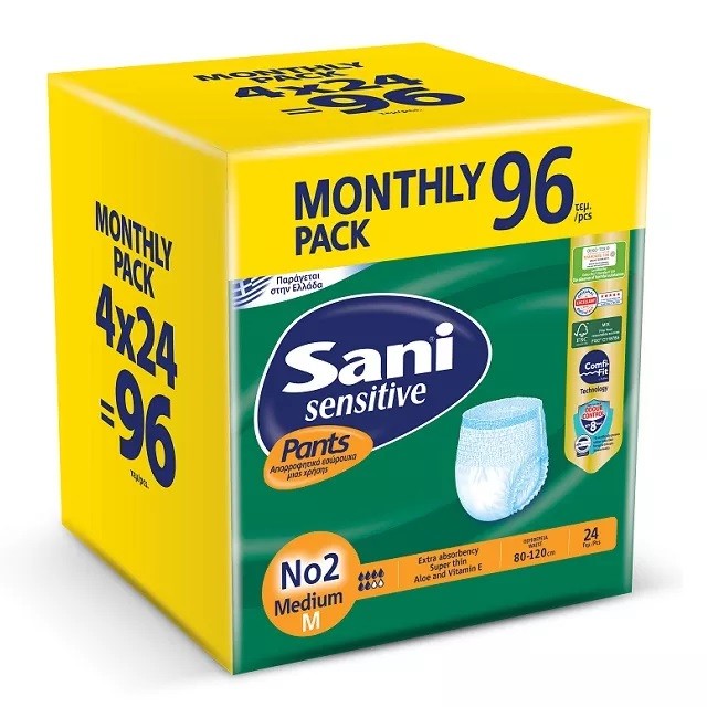 Sani Sensitive Pants Monthly Pack No2 Medium Ελαστικό Εσώρουχο Ακράτειας, 96 Τεμάχια