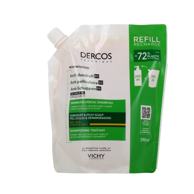 Vichy Dercos Anti-Dandruff DS Shampoo Refil κατά της Ξηροδερμίας 390ml