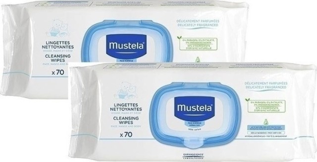 Mustela Cleansing Wipes, Μωρομάντηλα, 2x70 τεμάχια