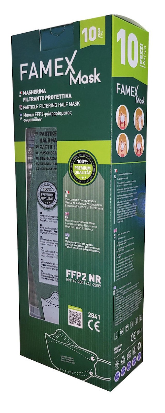 FAMEX FFP2 NR 3D Mask Green, Πράσινο 3d, 10τμχ