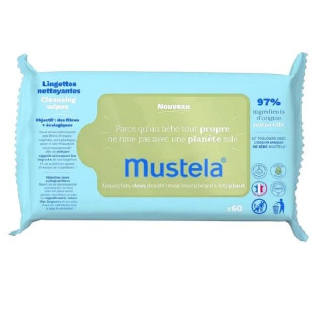 Mustela Eco-Responsible Natural Fiber Cleansing Wipes Απαλά Οικολογικά Μαντηλάκια Καθαρισμού, 60τμχ