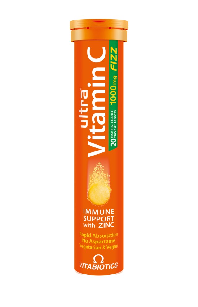 VITABIOTICS Ultra Vitamin C 1000mg Fizz with Zinc, 20 Aναβράζοντα Δισκία με Γεύση Πορτοκάλι