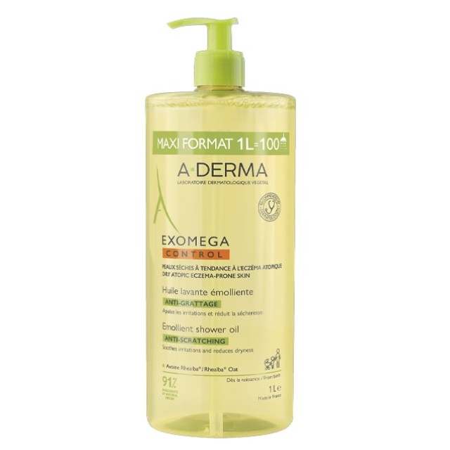 A-Derma Exomega Control Emollient Shower Oil Μαλακτικό Λάδι Καθαρισμού Σώματος Για Ατοπικό Δέρμα 1000ml