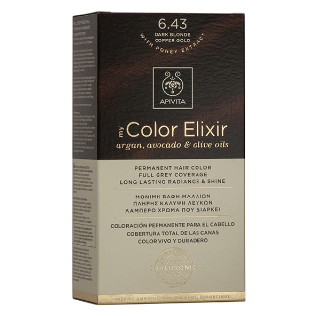 APIVITA My Color Elixir Νο 6.43 Βαφή Μαλλιών Μόνιμη Ξανθό Σκούρο Χάλκινο Μελί